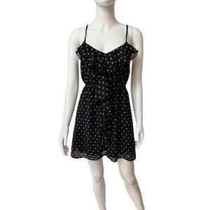 Eyelash Couture Black Polka Dot Ruffle Mini Dress Small Sleeveless Chiffon